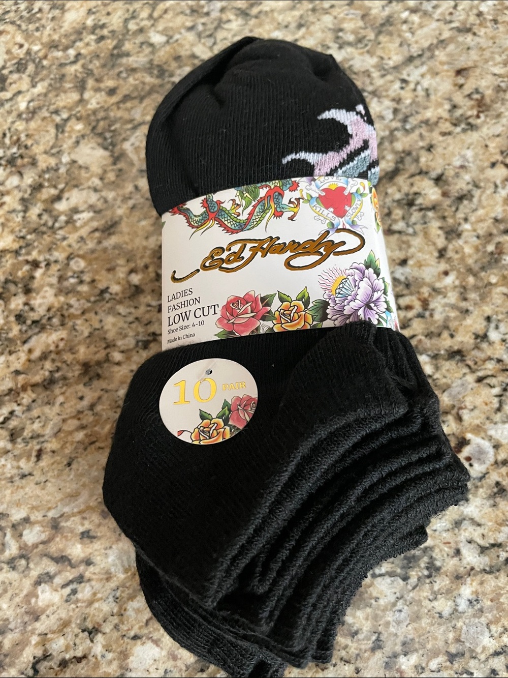 Ed Hardy Black Ladies Low-Cut Socks - Pack of 10